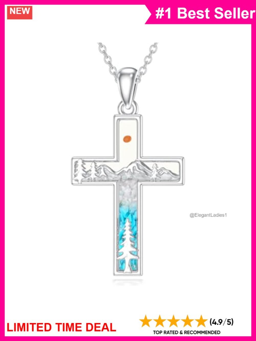 925 Sterling Silver Turquoise Cross Mountain Pendant Necklace 18 Inch Gifts
